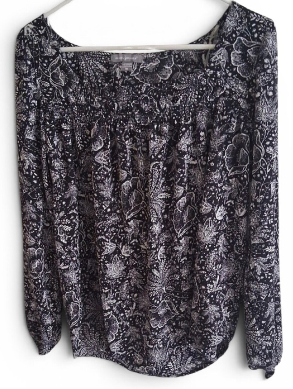 New Peace & Pearls Black & White Floral Peasant Blouse Women's Medium